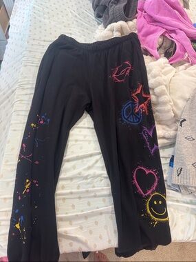 lauren moshi Black Graphic Jogger Pants with Neon Icons